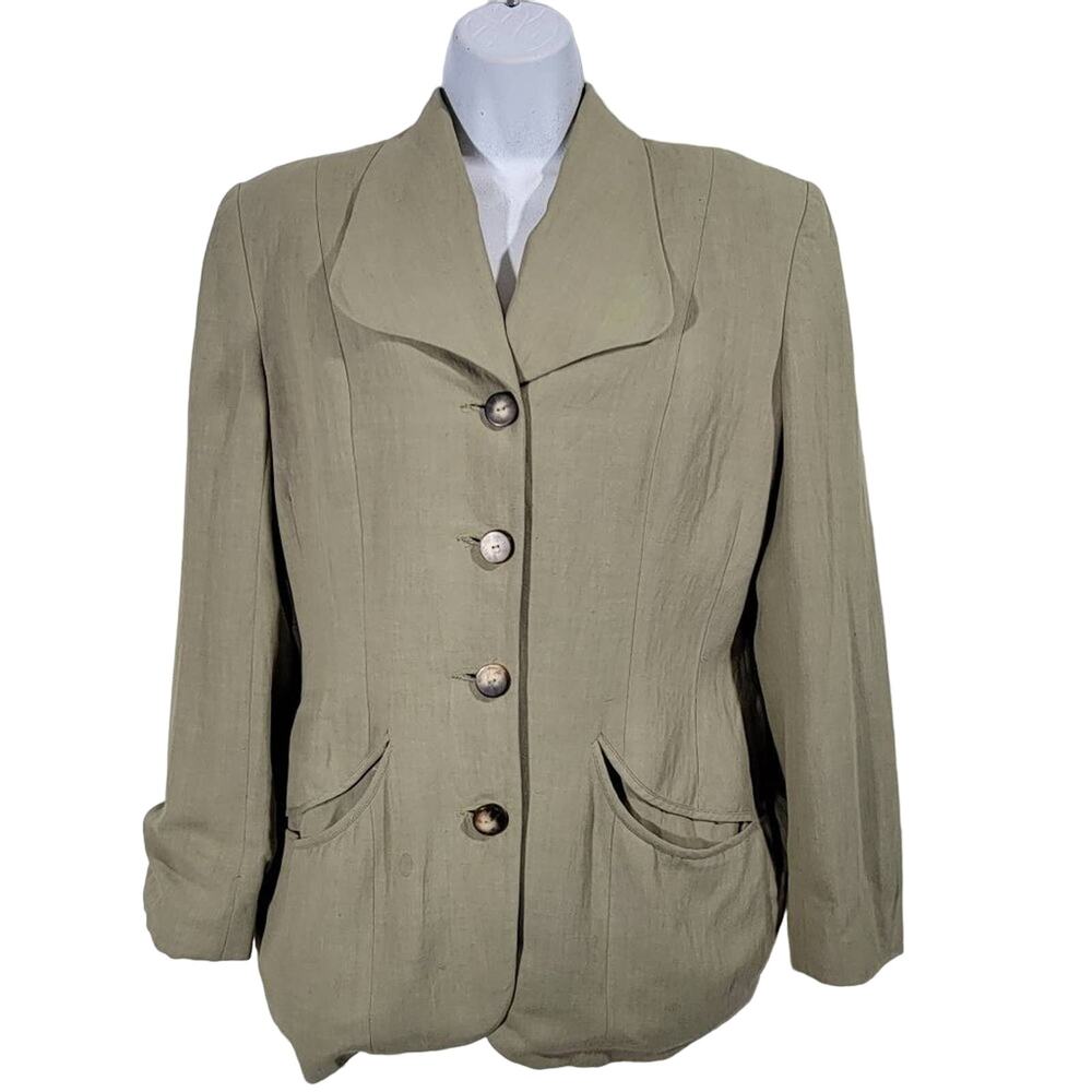 Ann Taylor Luciano Tempesta Size 10 Blazer Jacket Beige Linen Blend Made USA